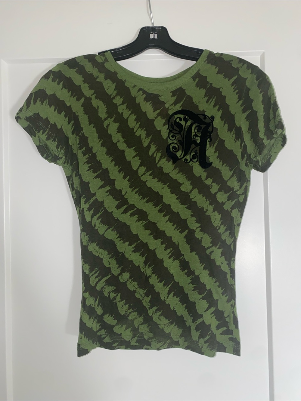 L.A.M.B. Green and Black Patterned Short Sleeve Tee